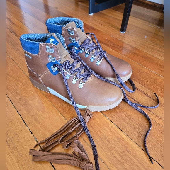 Brown Hiking Boots with Blue Accents - Picture 1 of 4